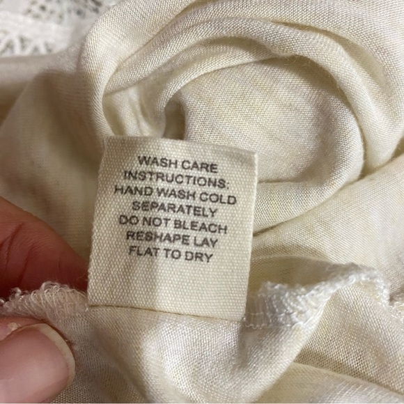 Paper + Tee Crochet Lace 3/4 Sleeve Off Center Knit Top - Picture 3 of 6